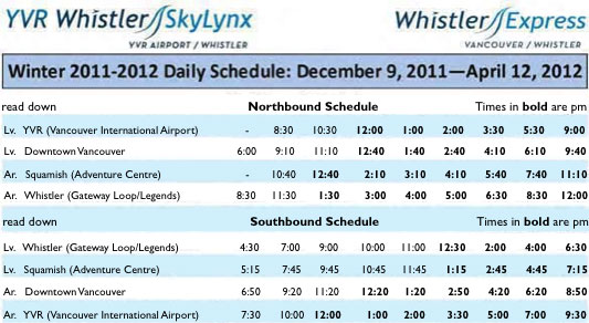 Skylynx Winter Schedule