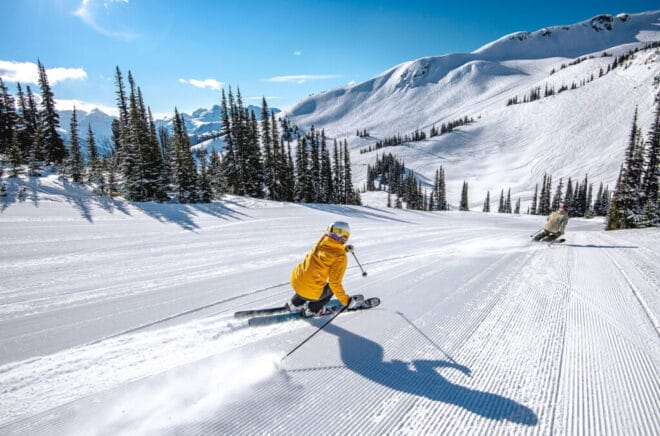 skier beating Whistler crowds