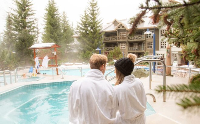 Hotel Hot Tub with couple in robes