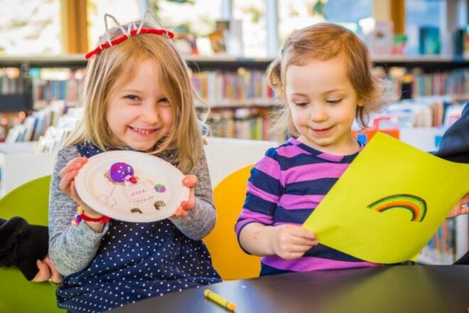 Children enjoying a calm indoor activity at the Whistler Public Library